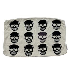MORTAR & BONE Purple Sparkle Skull Ivory Pillow Cover Rectangle Knit Goth Spooky